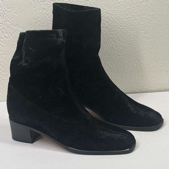 Cole Haan Shoes - VTG Cole Haan Ankle Boots Velvet Black Square Toe Block Heel Pull-On Size 11B